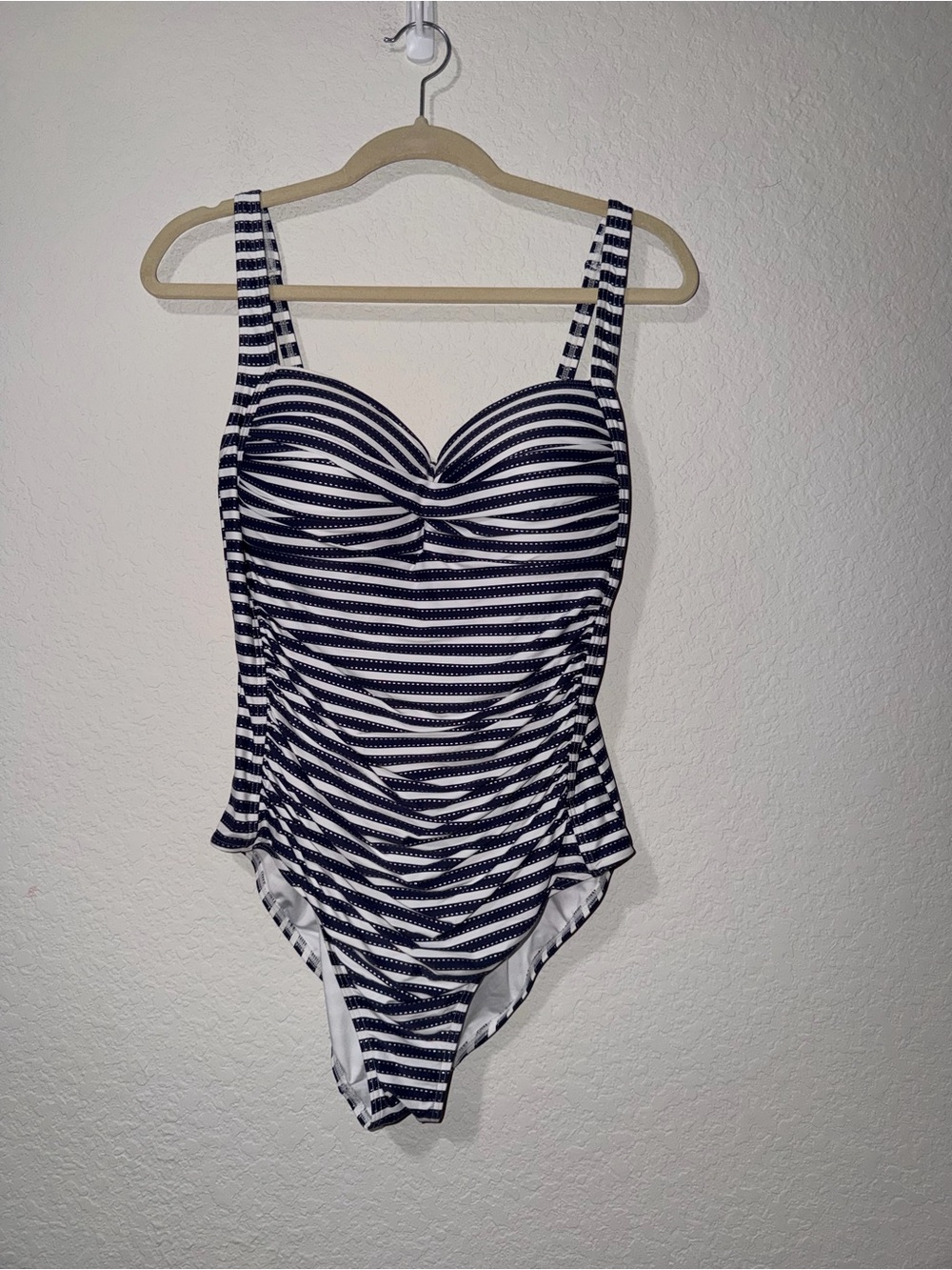 Niptuck Striped Navy & White Ruched One-Piece Swimsuit